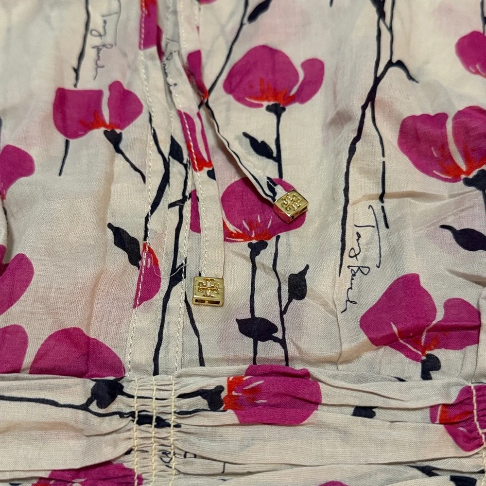 Tory Burch Pink Poppy and Cream Blouse Cotton size 6 never worn